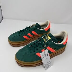 Adidas Gazelle Bold J Platform Shoes Green Coral Gum Sole J6, Women's 7.5 - NWT